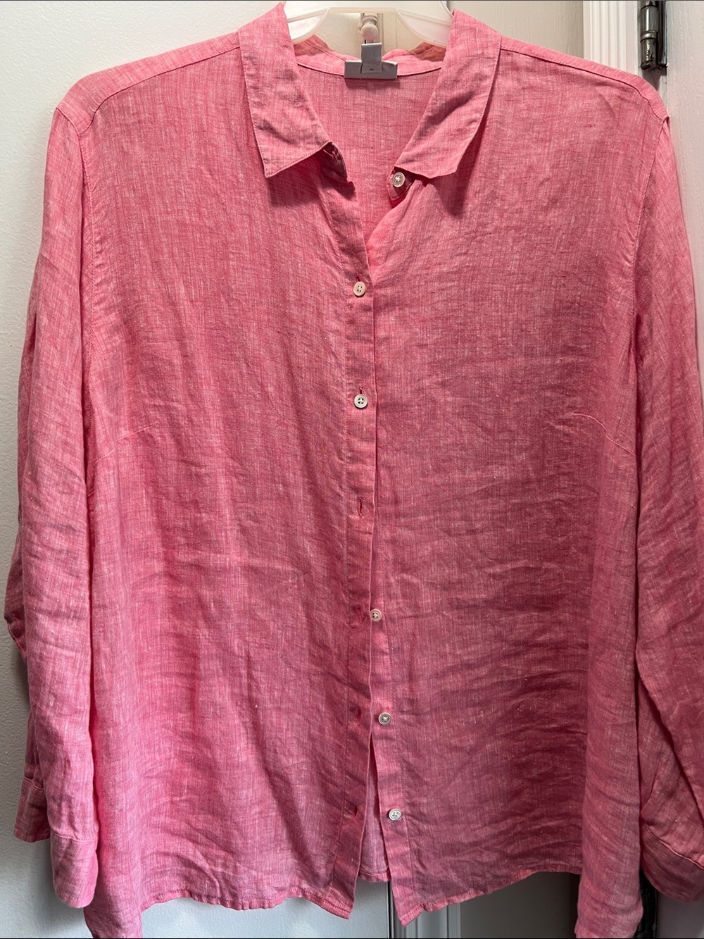 J. Jill Love Linen 100% Linen pink Button-Down Shirt